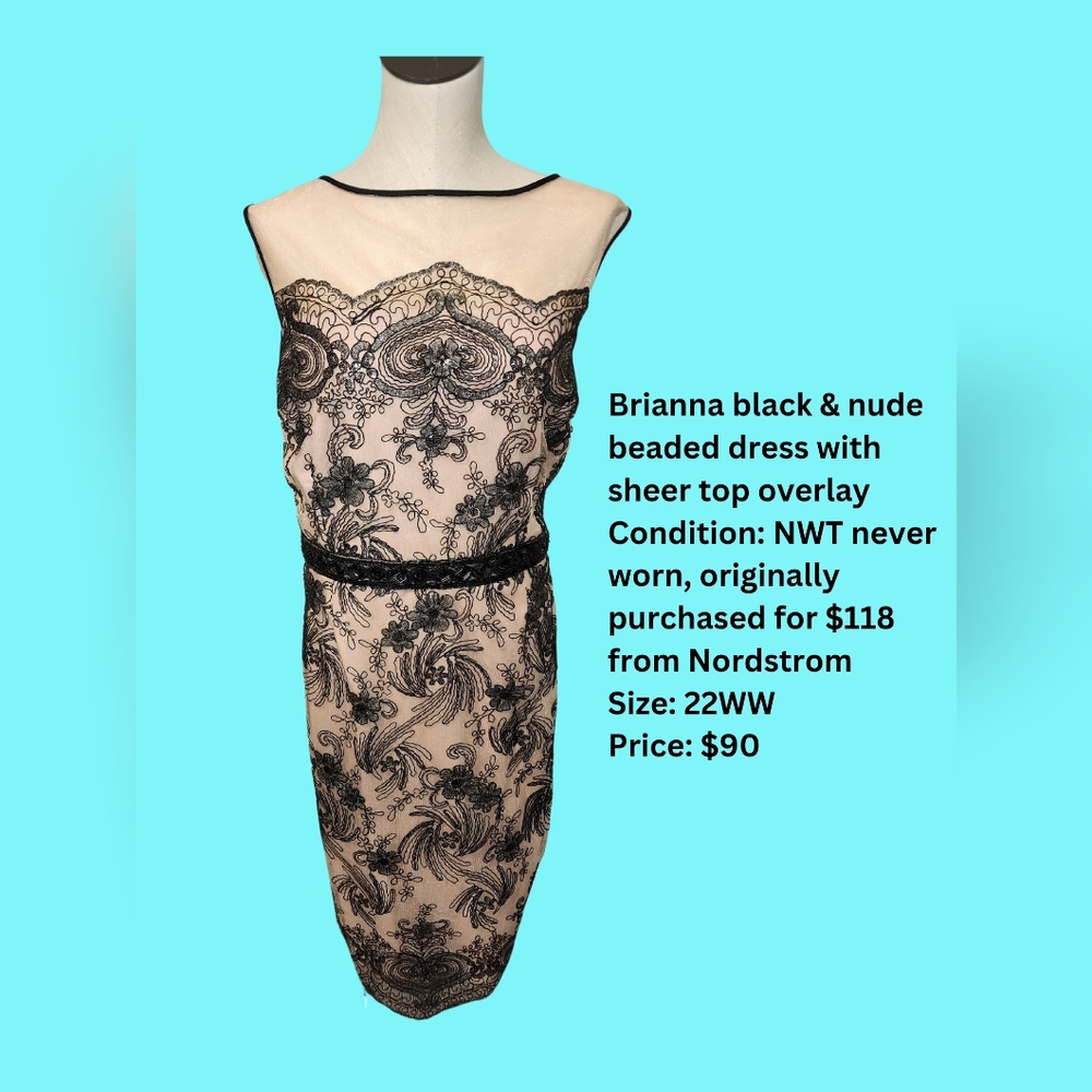 Brianna Nude & Black Beaded Cocktail Dress